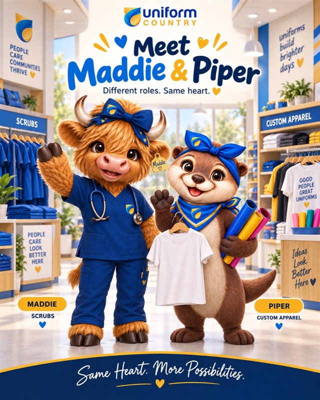 Maddie and Piper welcome teams to Uniform Country group uniform and custom apparel services