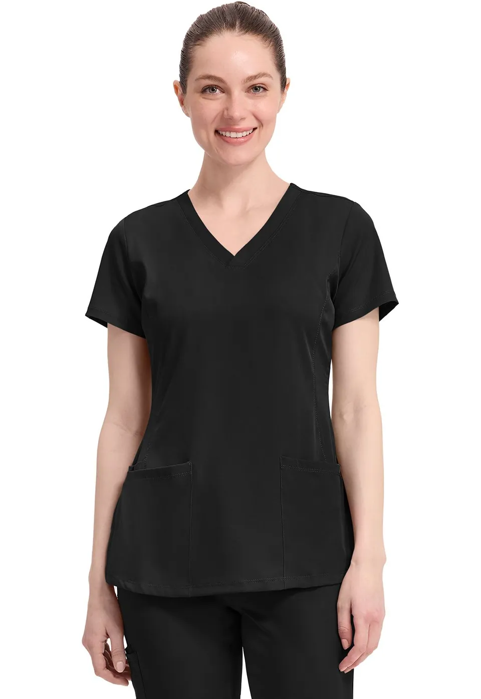 Healing Hands HH Works Monica 2500 women’s V-neck scrub top in Black.