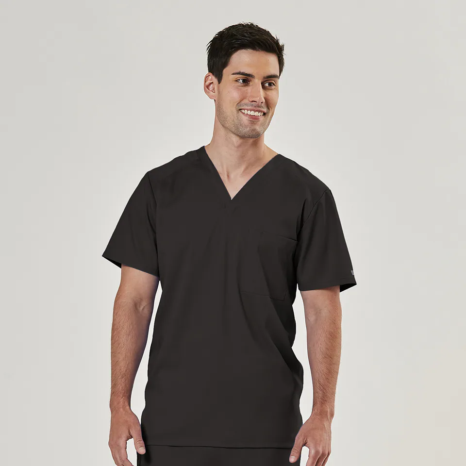 Men's Mesh Panel V-Neck Top in Black