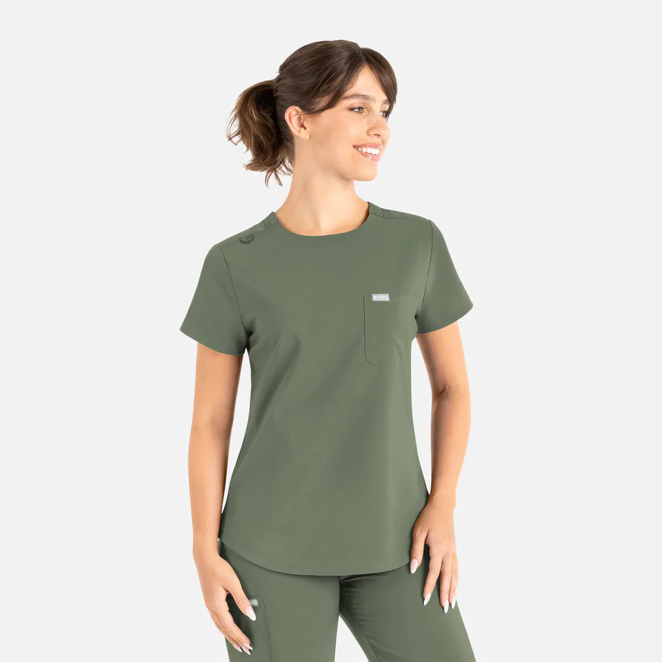 Women's Tuckable Round Neck Top in Olive