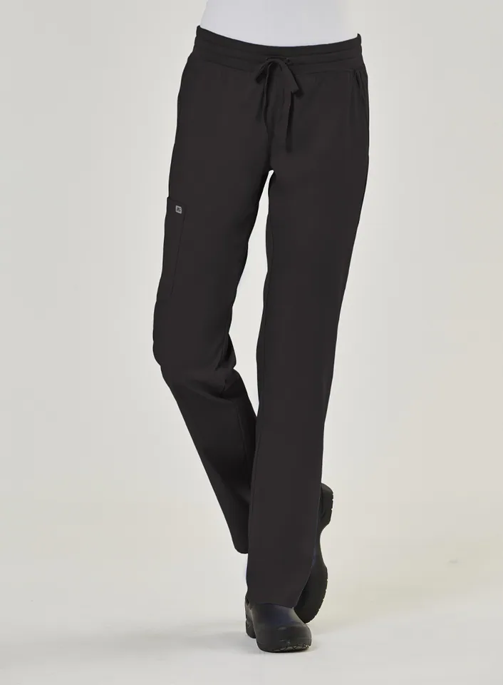 Women's Semi-Tapered Pant with Yoga Style Waistband in Black